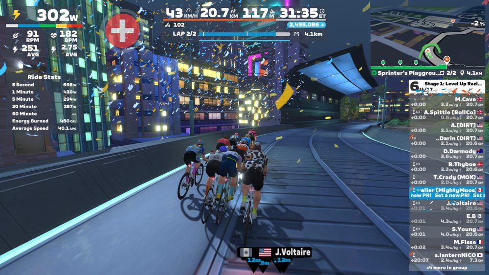 Screenshot of a Zwift bicycle race in progress